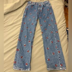 Reformation Mushroom Embroidered High Rise Straight Jeans 26